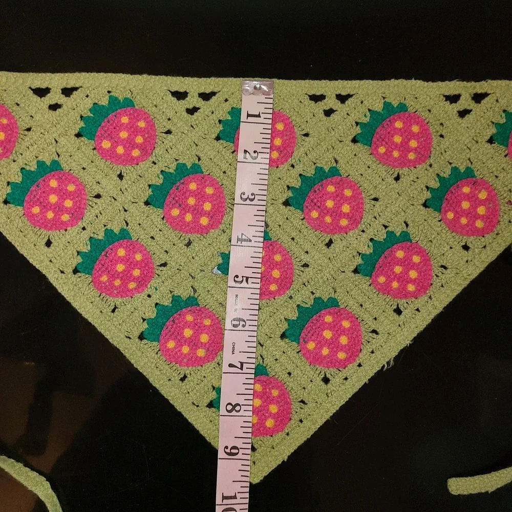 Boho Crochet Bandana Strawberry Cottage Core Hippie Hair Scarf Green